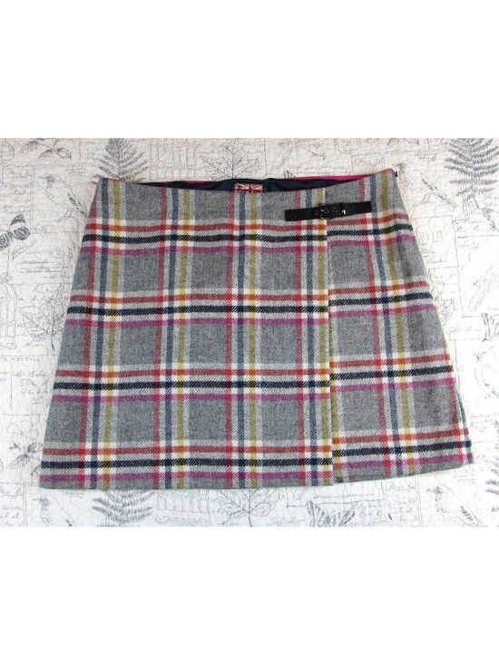 Boden Dresses & Skirts - NEW Boden Plaid British tweed by moon Wool faux wrap skirt leather buckle US 16R